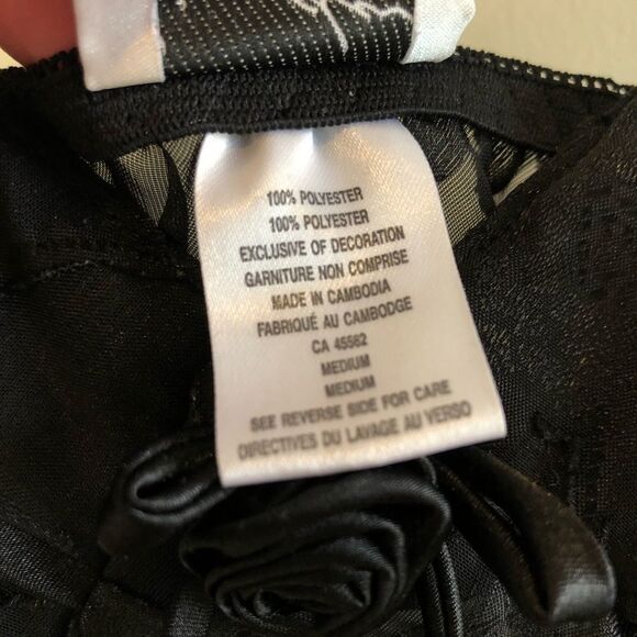 Vintage Linda Lingerie Floral Semi Sheer Babydoll Sexy Bra Cami Top Black - Picture 11 of 14